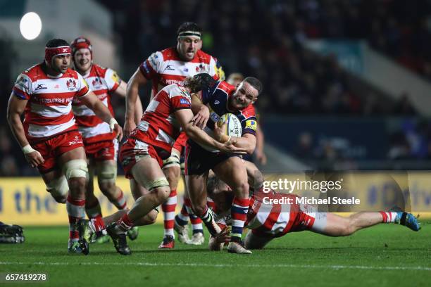 Alby Mathewson of Bristol is tackled by Billy Twelvetrees of Gloucester during the Aviva Premiership match between Bristol Rugby and Gloucester Rugby...