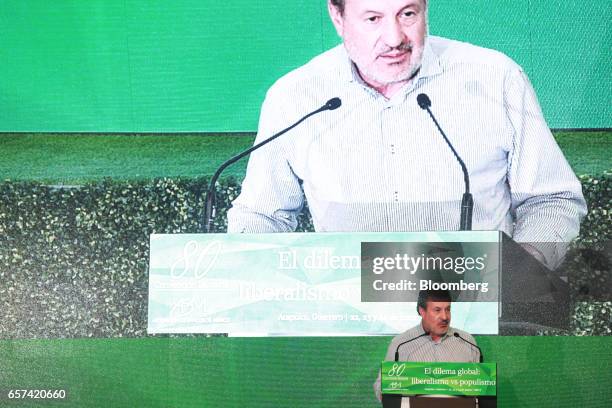 Marcos Martinez, chairman of Grupo Financiero Santander Mexico SAB de CV, speaks during the 80th annual Mexican Banking Association in Acapulco,...