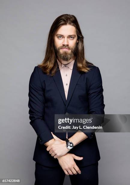 Actor Tom Payne from AMC's 'The Walking Dead is photographed during Paley Fest for Los Angeles Times on March 17, 2017 in Los Angeles, California....