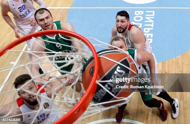 Anton Ponkrashov, #7 of Unics Kazan competes with Nikita Kurbanov, #41 of CSKA Moscow during the 2016/2017 Turkish Airlines EuroLeague Regular Season...