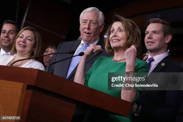 House Minority Leader Nancy Pelosi holds a news conference in the House Visitors Center in the U.S. Capitol March 24, 2017 in Washington, DC. In a...