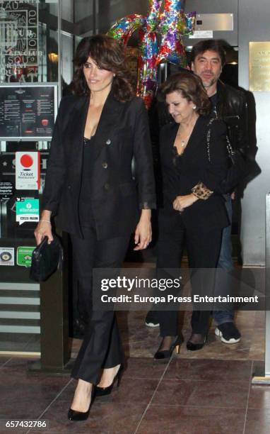 Javier Bardem, Penelope Cruz and her mother Encarna Sanchez attend the Monica Cruz's 40th birthday party on March 14, 2017 in Madrid, Spain.