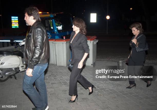 Javier Bardem, Penelope Cruz and her mother Encarna Sanchez attend the Monica Cruz's 40th birthday party on March 14, 2017 in Madrid, Spain.