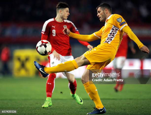 Vadim Bolohan of Moldova in action during the Austria v Moldavia 2018 FIFA World Cup Qualifier match at Ernst Happel Stadion on March 24, 2017 in...