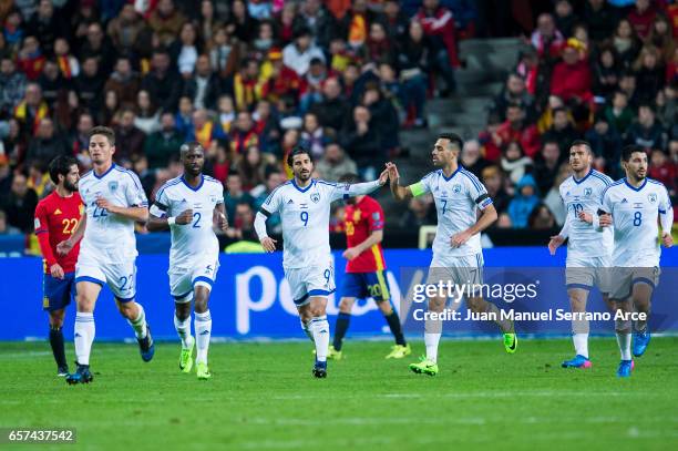 Lior Refaelov of Israel celebrates after scoring goal during the FIFA 2018 World Cup Qualifier between Spain and Israel at Estadio El Molinon on...