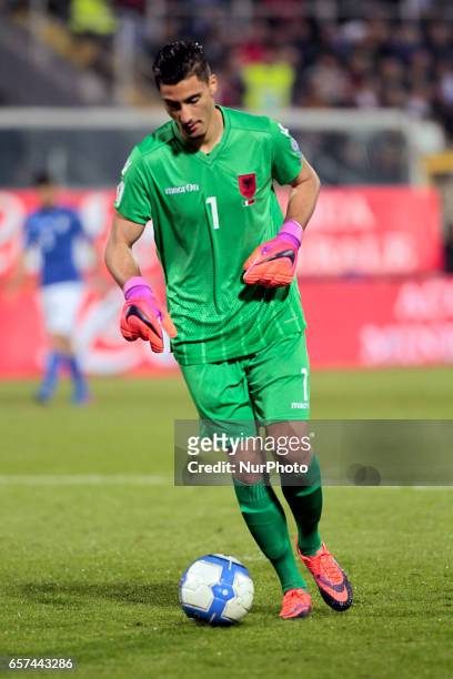 Thomas Strakosha during the match to qualify for the Football World Cup 2018 between Italia v Albania, in Palermo, on March 24, 2017.
