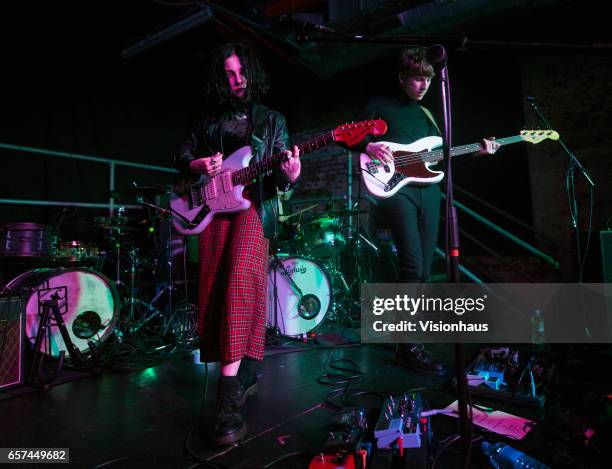 Pale Waves lead singer Heather Baron-Gracie and bass player Charlie Wood perform with the band as support to Superfood at Sound Control on March 22,...