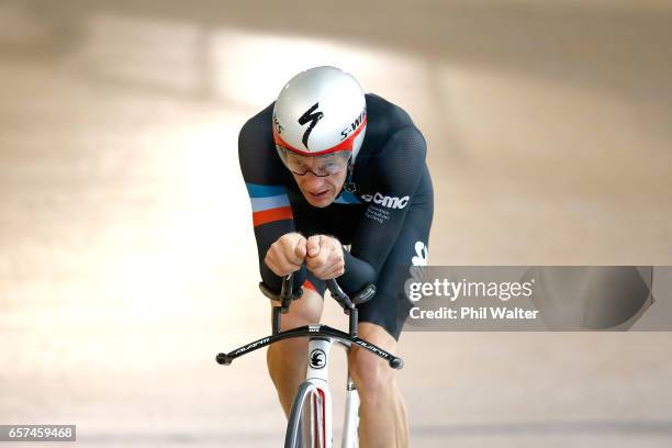 Rob Scarlett on his way to breaking the New Zealand Hour Record setting a distance of 48.557km over one hour at the Avantidrome Hamilton on March 25,...