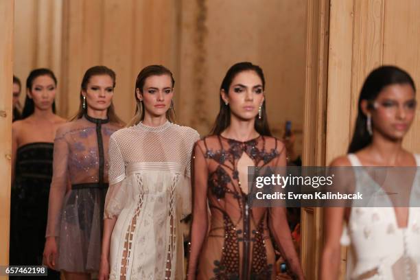 Models walk the runway at the Gulcin Cengel show during Mercedes-Benz Istanbul Fashion Week March 2017 at Grand Pera on March 24, 2017 in Istanbul,...