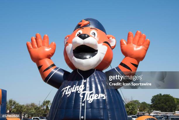 The Lakeland Flying Tigers bounce house for kids sits busy during the MLB spring training baseball game between the New York Mets and Detroit Tigers...