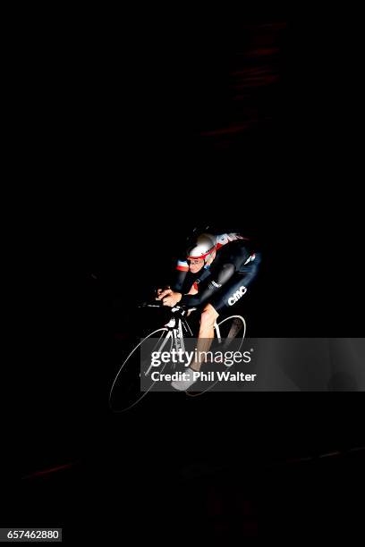 Rob Scarlett on his way to breaking the New Zealand Hour Record setting a distance of 48.557km over one hour at the Avantidrome Hamilton on March 25,...