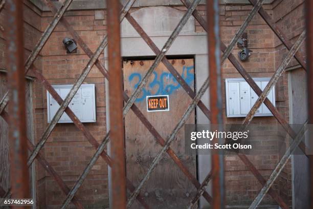 An apartment building sits vacant on the city's Westside on March 24, 2017 in Chicago, Illinois. According to the U.S. Census, Chicago lost almost...