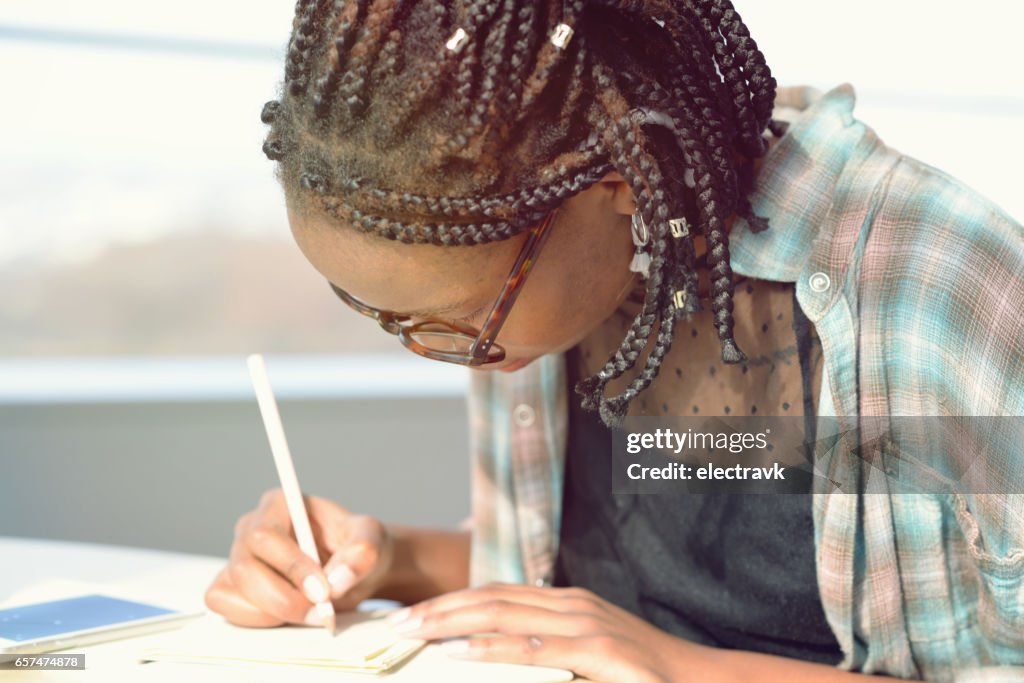 Young writer at work