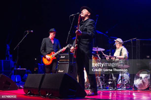Leigh Heggarty, John "Segs" Jennings and David Ruffy of Ruts DC perform at Brixton Academy on March 24, 2017 in London, United Kingdom.