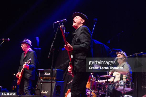 Leigh Heggarty, John "Segs" Jennings and David Ruffy of Ruts DC perform at Brixton Academy on March 24, 2017 in London, United Kingdom.