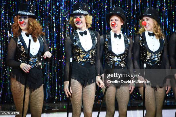 Tracy-Ann Oberman, Amanda Holden, Anna-Jane Casey and Nicola Stephenson of the west end cast of "Stepping Out" show support for Red Nose Day at the...