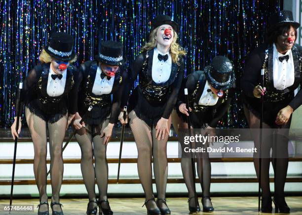 Amanda Holden, Anna-Jane Casey, Nicola Stephenson, Natalie Casey and Sandra Marvin of the west end cast of "Stepping Out" show support for Red Nose...