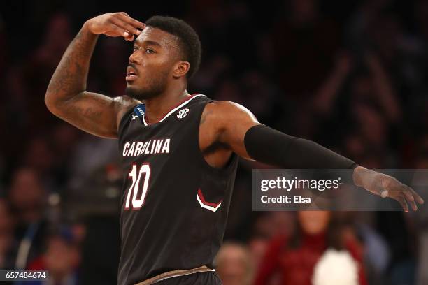 Duane Notice of the South Carolina Gamecocks reacts in the second half against the Baylor Bears during the 2017 NCAA Men's Basketball Tournament East...