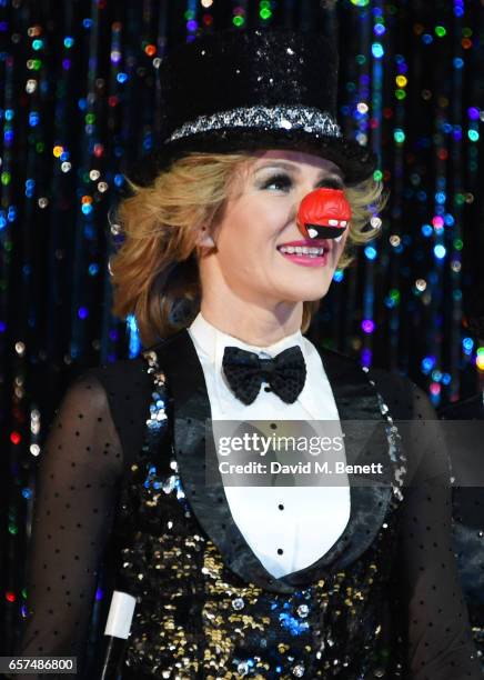 Amanda Holden of the west end cast of "Stepping Out" shows support for Red Nose Day at the Vaudeville Theatre on March 24, 2017 in London, England.