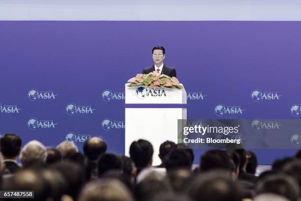 Zhang Gaoli, China's vice premier, speaks during the opening ceremony of the Boao Forum for Asia Annual Conference 2017 in Boao, China, on Saturday,...