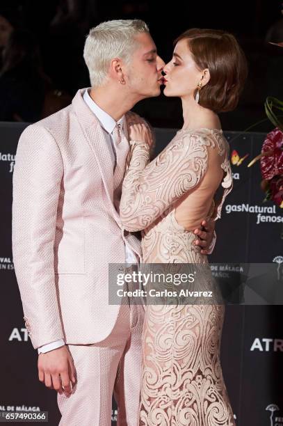 Spanish director Eduardo Casanova and actress Ana Polvorosa attend the 'Pieles' premiere on day 8 of the 20th Malaga Film Festival at the Cervantes...