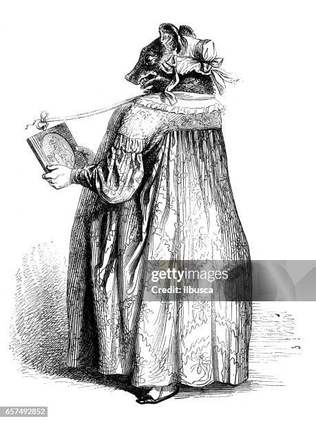 humanized animals illustrations: female bear - bear engraving stock illustrations