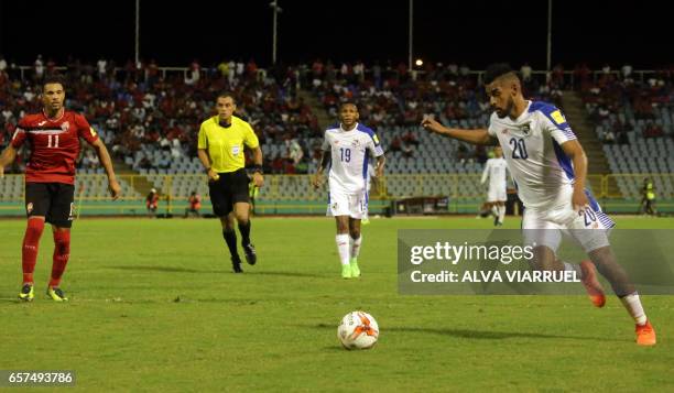 Panama's midfielder Anibal Godoy prepares to kick the ball during their 2018 FIFA World Cup qualifier football match against Trinidad and Tobago in...