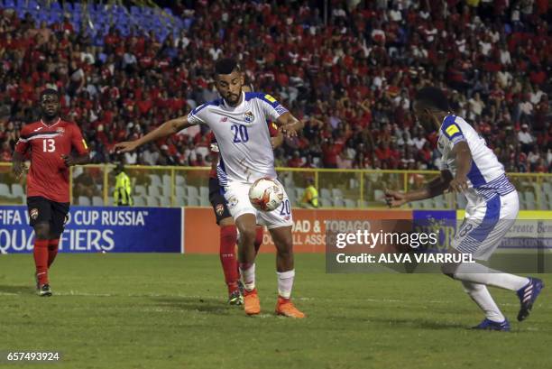 Panama's midfielder Anibal Godoy controls the ball during their 2018 FIFA World Cup qualifier football match against Trinidad and Tobago in Port of...