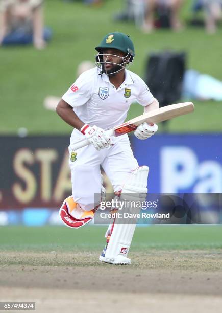 Temba Bavuma of South Africa bats during day one of the Test match between New Zealand and South Africa at Seddon Park on March 25, 2017 in Hamilton,...