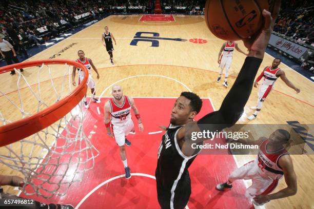 Andrew Nicholson of the Brooklyn Nets dunks against the Washington Wizards on March 24, 2017 at Verizon Center in Washington, DC. NOTE TO USER: User...