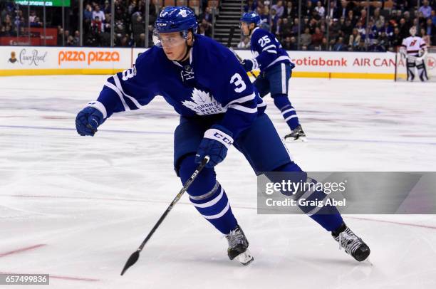 Alexey Marchenko of the Toronto Maple Leafs skates against the New Jersey Devils during the first period at the Air Canada Centre on March 23, 2017...