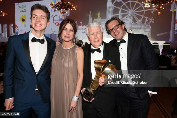 Peter Weck and his daughter Barbara Weck and his son Philipp Weck and his grandson Timon Weck with award during the 8th Filmball Vienna at City Hall...