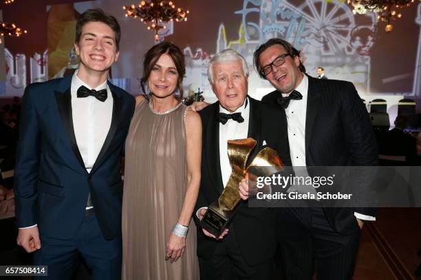 Peter Weck and his daughter Barbara Weck and his son Philipp Weck and his grandson Timon Weck with award during the 8th Filmball Vienna at City Hall...