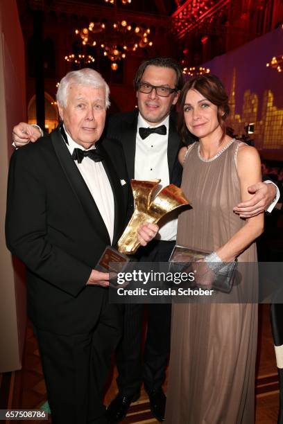 Peter Weck and his son Philipp Weck and his daughter Barbara Weck, with award during the 8th Filmball Vienna at City Hall on March 24, 2017 in...