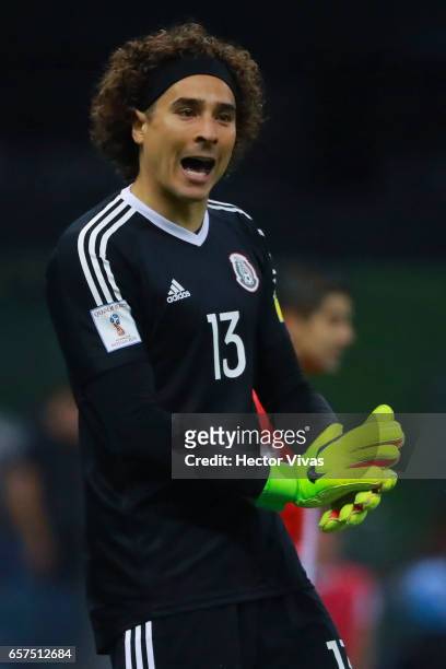 Guillermo Ochoa goalkeeper of Mexico gestures during the fifth round match between Mexico and Costa Rica as part of the FIFA 2018 World Cup...