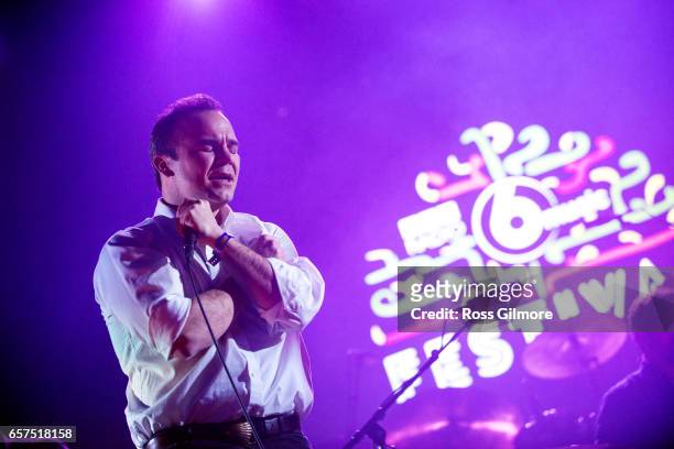Singer Samuel Herring of the American band Future Islands performs at the O2 Academy as part of the BBC Radio 6 Music Festival - Day one on March 24,...