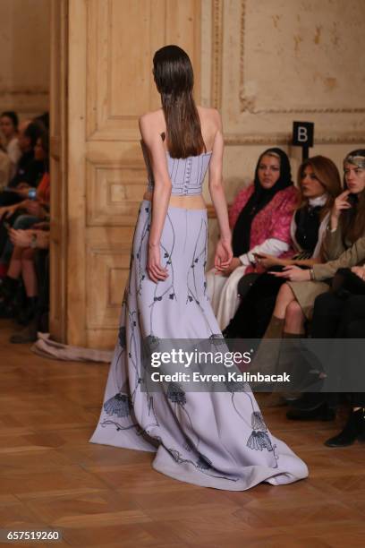 Model walks the runway at the Gulcin Cengel show during Mercedes-Benz Istanbul Fashion Week March 2017 at Grand Pera on March 24, 2017 in Istanbul,...