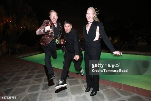 Matthew Schaefer, Andrew Clancey and model Shaun Ross attend the Herring & Herring Sequence Magazine Launch Party, Co-hosted by Susan Sarandon at the...