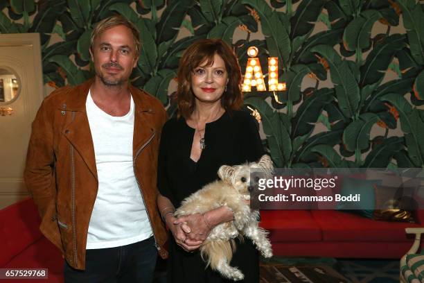 Absolut Elyx Jonas Tahlin, actress Susan Sarandon and her dog Penny attend the Herring & Herring Sequence Magazine Launch Party, Co-hosted by Susan...