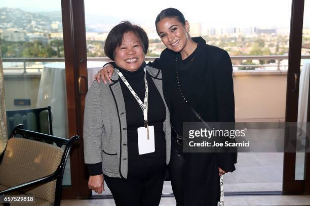 Geri Yoza and Actor/activist Emmanuelle Chriqui attend the Inaugural EMA Impact Summit party at Montage Beverly Hills on March 24, 2017 in Beverly...