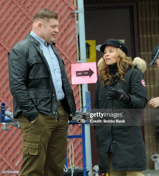 Producer/writer Jenny Lumet and actor Brad William Henke on location for the "Untitled Jenny Lumet Project" on March 24, 2017 in New York City.