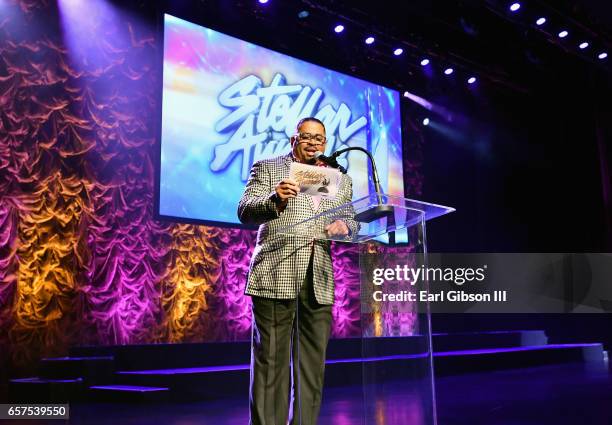 Singer Byron Cage speaks during the preshow for the 32nd annual Stellar Gospel Music Awards at The Orleans Hotel & Casino on March 24, 2017 in Las...