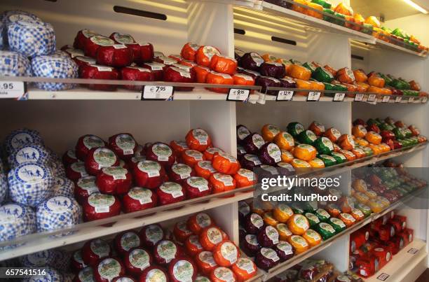 Cheese for sale at a cheese factory in the small town of Delft, Holland, Netherlands, Europe.