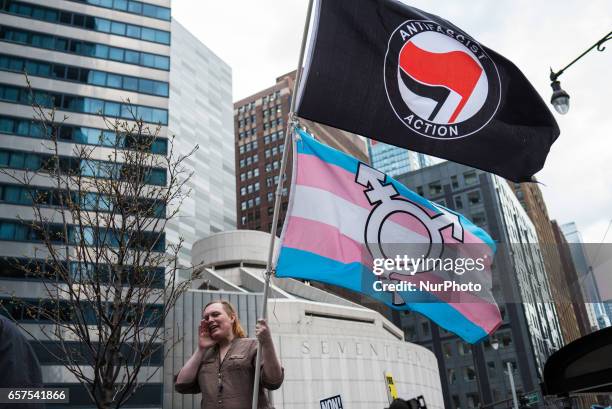 Demonstrators gather across from Trump International Hotel and Tower in Chicago to celebrate the Republican Partys failed repeal of the Affordable...