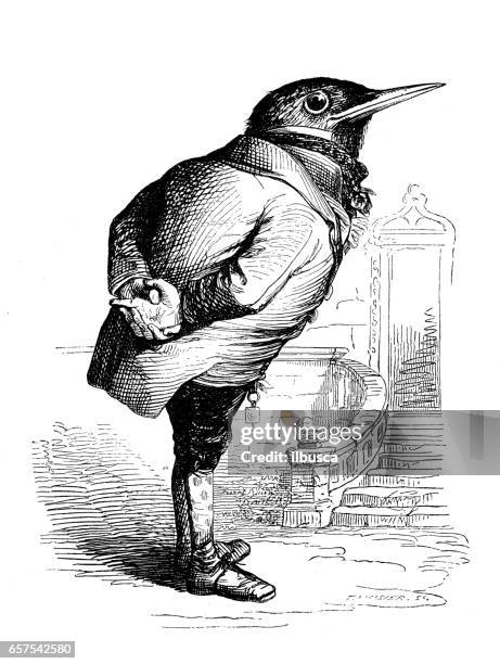 illustrations, cliparts, dessins animés et icônes de humanisé illustrations d’animaux : oiseaux - gravure