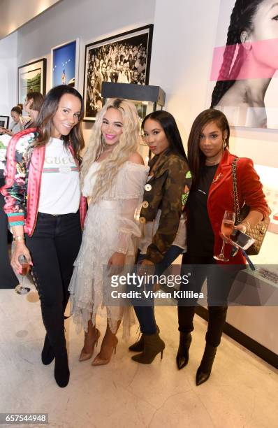 Ashley North, Doralie Medina, Amber Lee and Christina attend The Bad Medina Cosmetics Pop-Up Shop and celebration of "BEAUTY X ART = WOMEN," a...