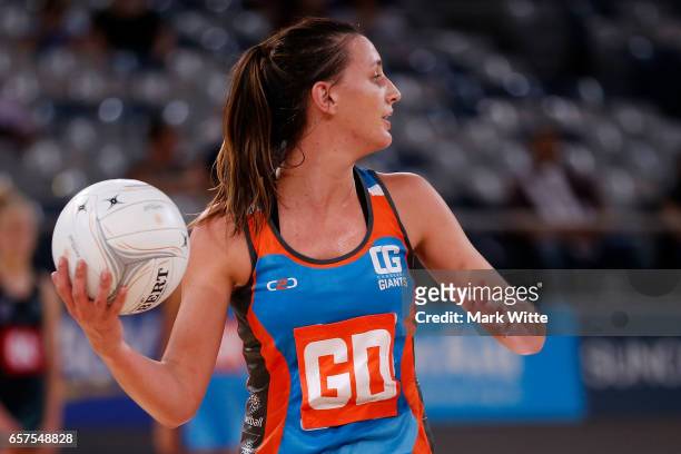 Kara Styles of Canberra Giants throws the ball during the round six ANL match between the Vic Fury and the Canberra Giants at Hisense Arena on March...