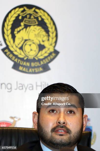 The Football Association of Malaysia President Tunku Ismail Sultan Ibrahim speaks to the press after he has been officially confirmed as the new...