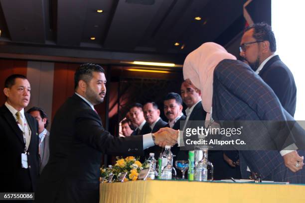 The Football Association of Malaysia President Tunku Ismail Sultan Ibrahim meets is new executive members during the 53rd Annual Football Association...