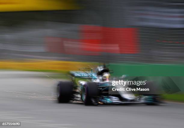 Lewis Hamilton of Great Britain driving the Mercedes AMG Petronas F1 Team Mercedes F1 WO8 on track during qualifying for the Australian Formula One...